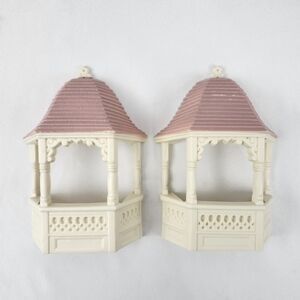 Set Of 2 Vintage Burwood #2973 Pink Gazebos Wall Hanger Plant Pockets 3D 8"X5"
